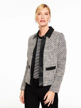 NWT TALBOTS Faux Leather Tweed Jacket Size 6